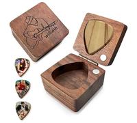 Personalised Wooden Guitar Pick Holder Case with 3 Custom Picks, Square Gift Box,DIY Wooden Guitar Picks Holder & Case Gift for Son Boyfriend Valentine's Day Birthday, Square Box