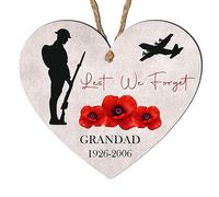 Personalised Wooden Heart for Remembrance Day - Lest We Forget Engraved Keepsake with Poppy Design - Thoughtful Remembrance Gifts (Mdf Wood Indoor Use Only 10cm x 9cm, Design 2)