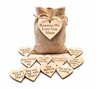 Personalised Wooden Heart Keepsake for Mum - Reasons I Love You Engraved Plaque - Mother’s Day Gift from Kids - Custom Heart Messages with Hessian Bag