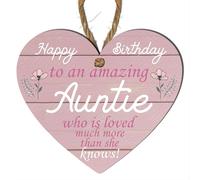 Personalised Wooden Heart Plaque for Aunt - Modern Rustic Style, 10cm x 9cm, Heartfelt Message, Gift For Birthday or Christmas, (Mdf Wood Indoor Use Only 10cm x 9cm, Pink Wood Effect)