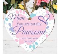 Personalised Wooden Heart Plaque for Mum - Heartfelt Mother's Day Gift from Fur Babies - Sentimental Mum Birthday Present with Paw Print Message Dog/Nanny/Mother's Day