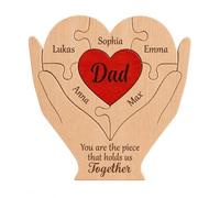 Personalised Wooden Heart Puzzle Dad Gifts from Daughter Son Custom Engraved Wooden Puzzles with 2-10 Names Home Decoration Fathers Day Wedding Birthday Gifts for Uncle Husband Grandpa Family