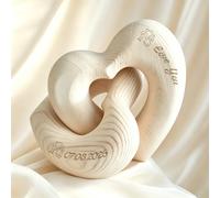 Personalised Wooden Hearts with Names, Custom Interlocking Wood Hearts, Love Knot Sculpture, Laser Engraved Couples Gift for Wedding, Wooden Anniversary, Valentine's Day (Romantic Wood Heart)