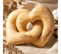 Personalised Wooden Hearts with Names,Interlocking Heart Sculpture Couples