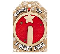Personalised Wooden I Letter Initial Red Hanging Christmas Tree Bauble Decoration