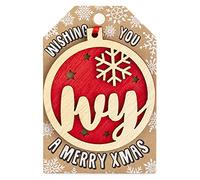 Personalised Wooden Ivy Name Red Hanging Christmas Tree Bauble Decoration