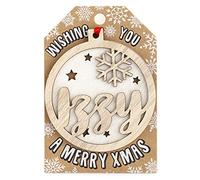 Personalised Wooden Izzy Name White Hanging Christmas Tree Bauble Decoration