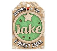 Personalised Wooden Jake Name Green Hanging Christmas Tree Bauble Decoration