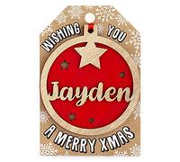 Personalised Wooden Jayden Name Red Hanging Christmas Tree Bauble Decoration