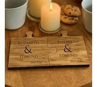 Personalised Wooden Jigsaw Coasters with Names - Ideal for Couples Weddings (Set of 2)