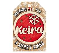Personalised Wooden Keira Name Red Hanging Christmas Tree Bauble Decoration