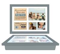 Personalised Wooden Lap Tray Breakfast, Food, Laptop Table with Bean Bag Soft Cushion Padded Compact in Gift Pack Wood Beanbag Support Tray Camping Caravan Bed Tray Photo Frame (Grey)