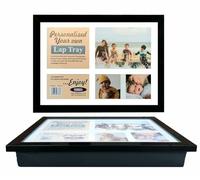 Personalised Wooden Lap Tray Breakfast, Food, Laptop Table with Bean Bag Soft Cushion Padded Compact in Gift Pack Wood Beanbag Support Tray Camping Caravan Bed Tray Photo Frame (Black)