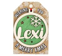 Personalised Wooden Lexi Name Green Hanging Christmas Tree Bauble Decoration