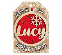 Personalised Wooden Lucy Name Red Hanging Christmas Tree Bauble Decoration