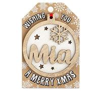 Personalised Wooden Mia Name White Hanging Christmas Tree Bauble Decoration