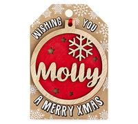 Personalised Wooden Molly Name Red Hanging Christmas Tree Bauble Decoration