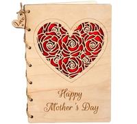 Personalised Wooden Mother's Day Card - Red Rose Heart Design - Custom Engraved Keepsake with Envelope for Mum, Grandma - 17x12cm Maple Greeting Card - Meaningful Gift from Son or Daughter