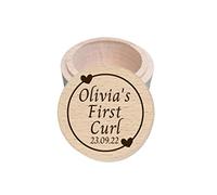 Personalised Wooden My First Curl Box, New Baby Christening Baby Memory Gift, Engraved Trinket Keepsake Box - Heart Circle
