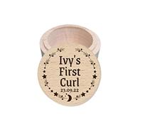 Personalised Wooden My First Curl Box, New Baby Christening Baby Memory Gift, Engraved Trinket Keepsake Box - Moon Star Circle