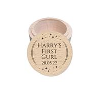 Personalised Wooden My First Curl Box, New Baby Christening Baby Memory Gift, Engraved Trinket Keepsake Box - Stars