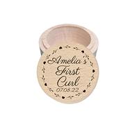Personalised Wooden My First Curl Box, New Baby Christening Baby Memory Gift, Engraved Trinket Keepsake Box - Flower Hearts