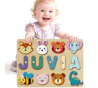 Personalised Wooden Name Puzzle - Custom Animal Jigsaw Puzzles, Montessori Learning Toy for 1 2 3 Year Old, Baby Shower Birthday Gift (Name Puzzle-03)