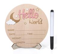 Personalised Wooden Newborn Baby Announcement Sign | 6 Inch Hello World Newborn Sign 3D Moon Design, Birth Details Board for Hospital & Nursery, Keepsake Decor Gift for Boy Girl