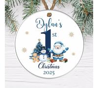 Personalised Wooden or Acrylic Baby's 1st Christmas Hanging Tree Decoration, Xmas Custom Name & Year Bauble, Keepsake New Baby Gifts (Santa, snowman, gingerbread man, Acrylic - Indoor & Outdoor Use)