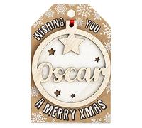 Personalised Wooden Oscar Name White Hanging Christmas Tree Bauble Decoration
