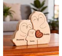 Personalised Wooden penguin Family Puzzle, Penguin Figurine, Family of 2-5, Handcrafted Ornament, Large 6x4 inches, New Baby Gift, Mother's Day, Christmas, Baby Shower, Anniversary - MyFamilyPuzzle®