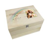 Personalised Wooden Pet Memorial Rainbow Bridge Photo Keepsake Box | Customisable Bereavement Gift for Dog or Cat Remembrance Memorial | Pine Wood with Metal Hinges and Clasp | W36 x D27 x H20cm