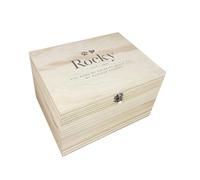 Personalised Wooden Pet Memorial Sketch Keepsake Box | Customisable Bereavement Gift for Dog or Cat Remembrance Memorial | Pine Wood with Metal Hinges and Clasp | W36 x D27 x H20cm
