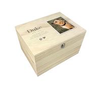 Personalised Wooden Pet Memorial Sketch Photo Keepsake Box | Customisable Bereavement Gift for Dog or Cat Remembrance Memorial | Pine Wood with Metal Hinges and Clasp | W36 x D27 x H20cm