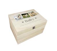 Personalised Wooden Pet Memorial Three Photo Keepsake Box | Customisable Name, Dates and Verse | Gift for Dog or Cat Remembrance | Pine Wood with Metal Hinges and Clasp | W30 x D23 x H18cm