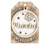 Personalised Wooden Phoebe Name White Hanging Christmas Tree Bauble Decoration