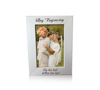 Personalised Wooden Photo Frame 6x4 - Custom Engraved Picture Frame with Any Text - Gift for Mum, Dad, Him, Her - Perfect for Mother’s Day, Wedding, Graduation & Christmas (Silver, Portrait)