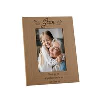 Personalised Wooden Photo Frame with Engraved Message for Gran, Leaf Pattern Design, Freestanding or wall Display Variety of sizes