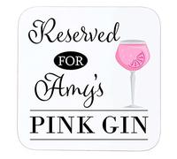 Personalised Wooden Pink Gin Coaster, Custom Name Pink Gin Drinks Mat Gift
