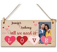 Personalised Wooden Plaque with Photo All We Need is Love Romantic Valentine's Anniversary Keepsake For Him Her Hanging Gift Home Decor