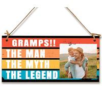 Personalised Wooden Plaque with Photo Gramps The Myth The Legend Gift for Daddy Grandad Door Sign Hanging Man Cave Shed