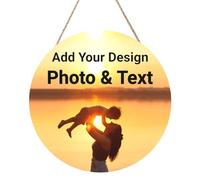 Personalised Wooden Plaque with Photo Text Custom Hanging House Round Sign for Home Garden Bedroom Wall Door Farmhouse Birthday Wedding Christmas Decoration, 30x30cm