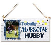 Personalised Wooden Plaque with Photo Totally Awesome Hubby Gift for Daddy Grandad Door Sign Hanging Man Cave Shed