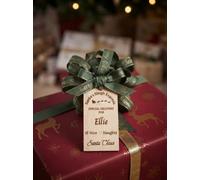 Personalised Wooden Present Tag from Santa | Engraved Wood, Nice or Naughty List, Christmas Ribbon Included, Santa's Sleigh Design, Custom Name