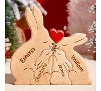 Personalised Wooden Rabbit Family Puzzle, Custom Engraved Wooden Puzzles with 2-8 Names, Home Decoration Customised Easter Birthday Spring for Girls Boys Son Daughter