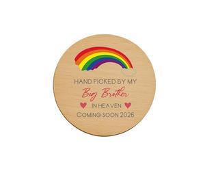 Personalised Wooden Rainbow Baby Announcement Disc 10cm - Handpicked by a Loved One in Heaven - Pregnancy Announcement Sign - Custom Baby Reveal Keepsake