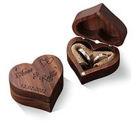 Personalised Wooden Ring Box, Jewelry Box Heart Shape Ring Holder Box Gifts for Wedding Proposal Engagement，Walnut