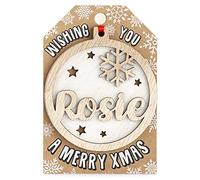 Personalised Wooden Rosie Name White Hanging Christmas Tree Bauble Decoration