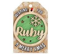 Personalised Wooden Ruby Name Green Hanging Christmas Tree Bauble Decoration