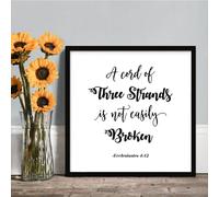 Personalised Wooden Sign A Cord Of Three Strands Is Not Easily Broken, Ecclesiastes 4 12 Wood Sign Framed Quote Printed Home Decor Wall Art, Real Wood Frame for Kitchen Bedroom Office 12"x12"